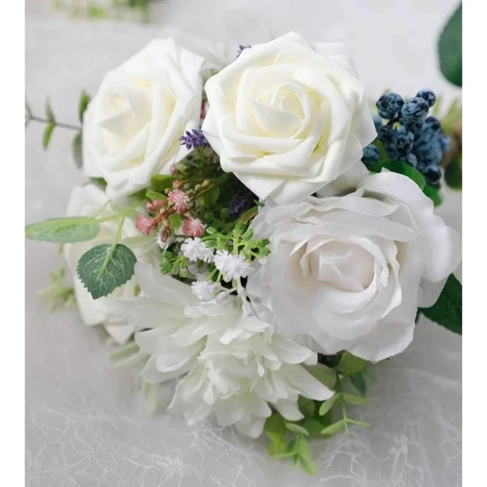 25 count | Ling’s Ivory Roses Faux Flowers Wedding Floral Bouquet Cream